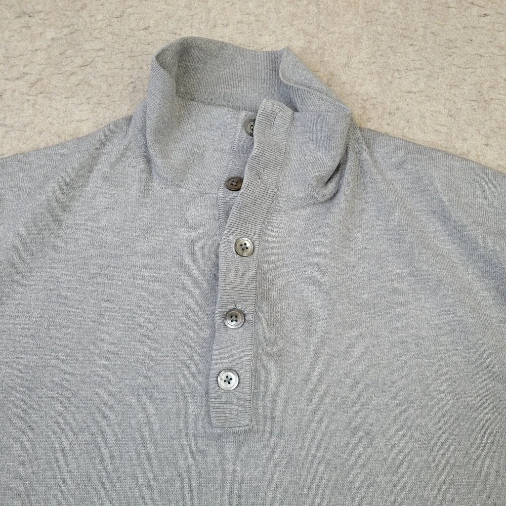 Banana Republic Sweater Silk Cashmere 1/4 Button Pullover Mens XL Gray Elbow Pad